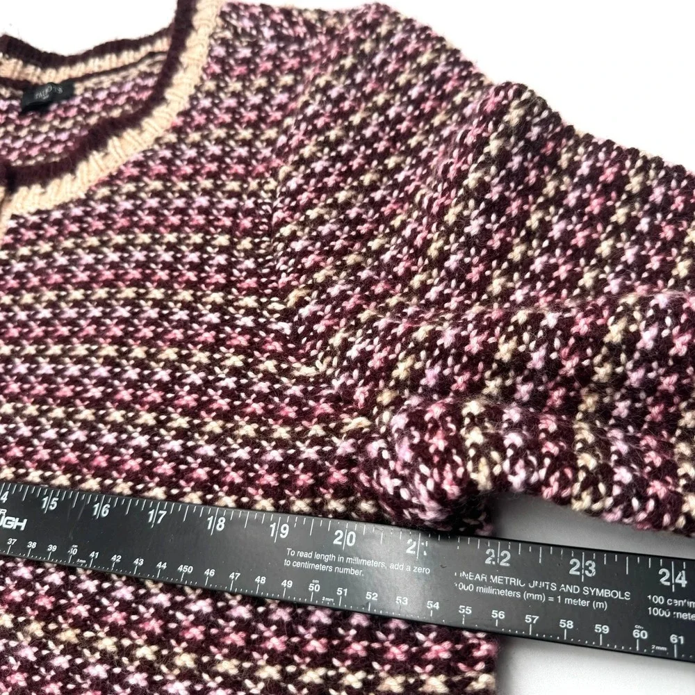 TALBOTS Women's 1X Purple Pink Tweed Crewneck Cardigan Sweater Knit Button Front